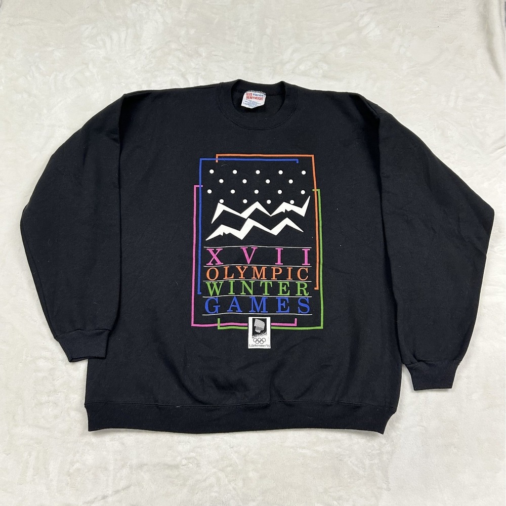 Hanes Sweatshirt Mens XL Black 1994 Lillehammer Olympic Winter Games Vintage
